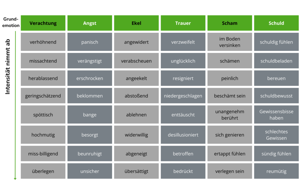 Emotionen Liste negativ
